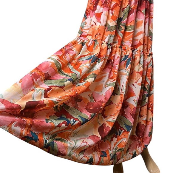 NICOLE MILLER  floral sleeveless halter dress, XL, sheer,chiffon,lined,tiered. - Picture 8 of 15